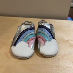 ROBEEZ Hope Metallic Silver Pastel Mix Rainbow Soft Crib Shoes 0-6 Months
